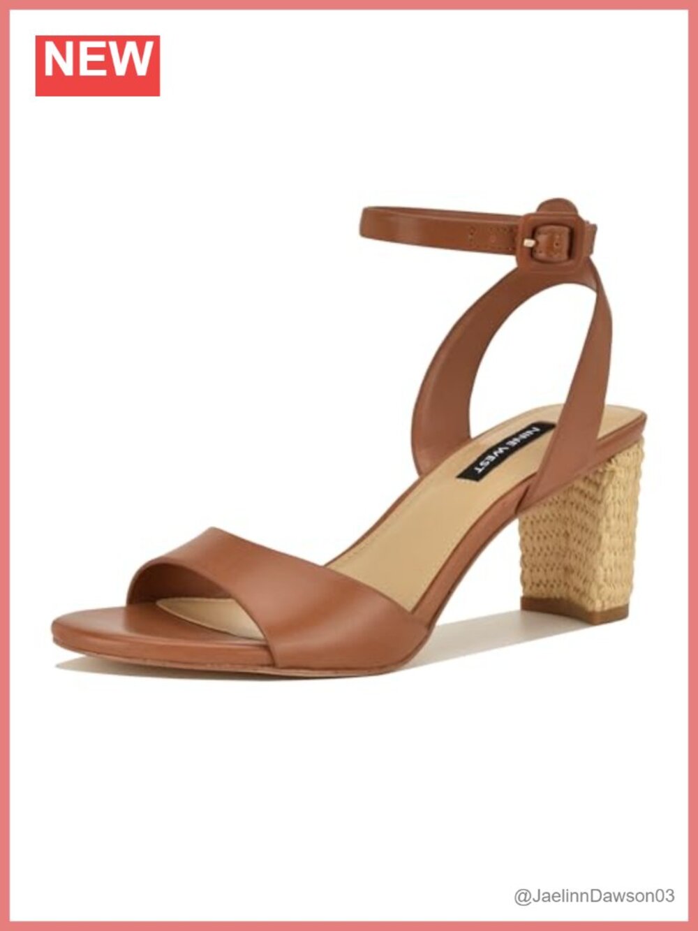 Nine West Pheba Faux Leather Block Heel Heeled Sandals Buckle Ankle Strap 2.64